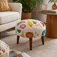 Suzani Patterned Accent Stool | 20x18" | White Cotton Fabric