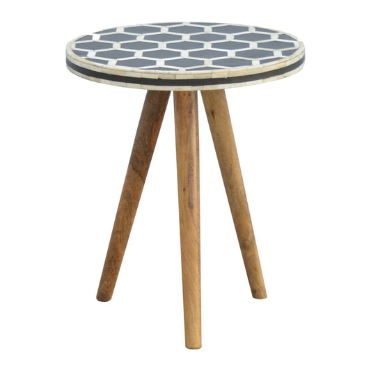Solid Wood Bone Inlay Tripod Stool, Black and White