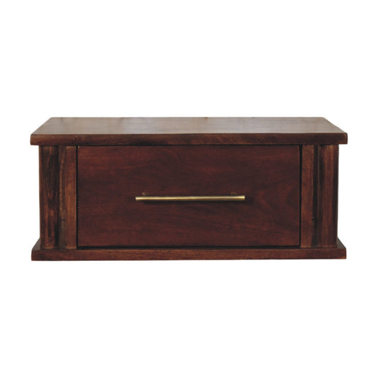 Solid Wood Wall-Mounted Bedside with Brass Handle