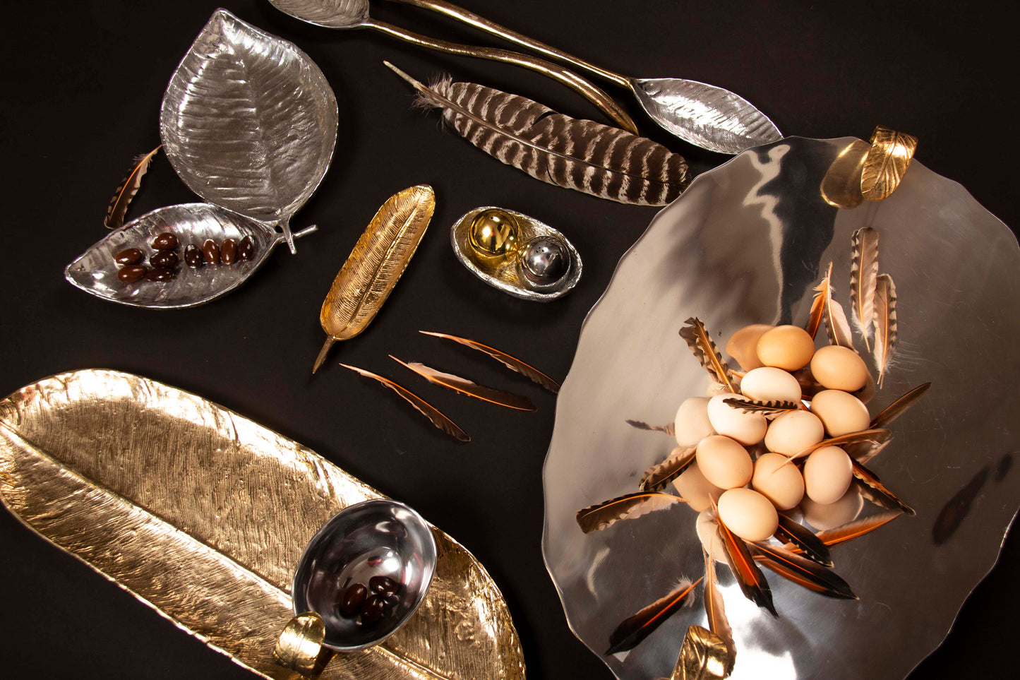 Feather Nut Dish Silver/Gold