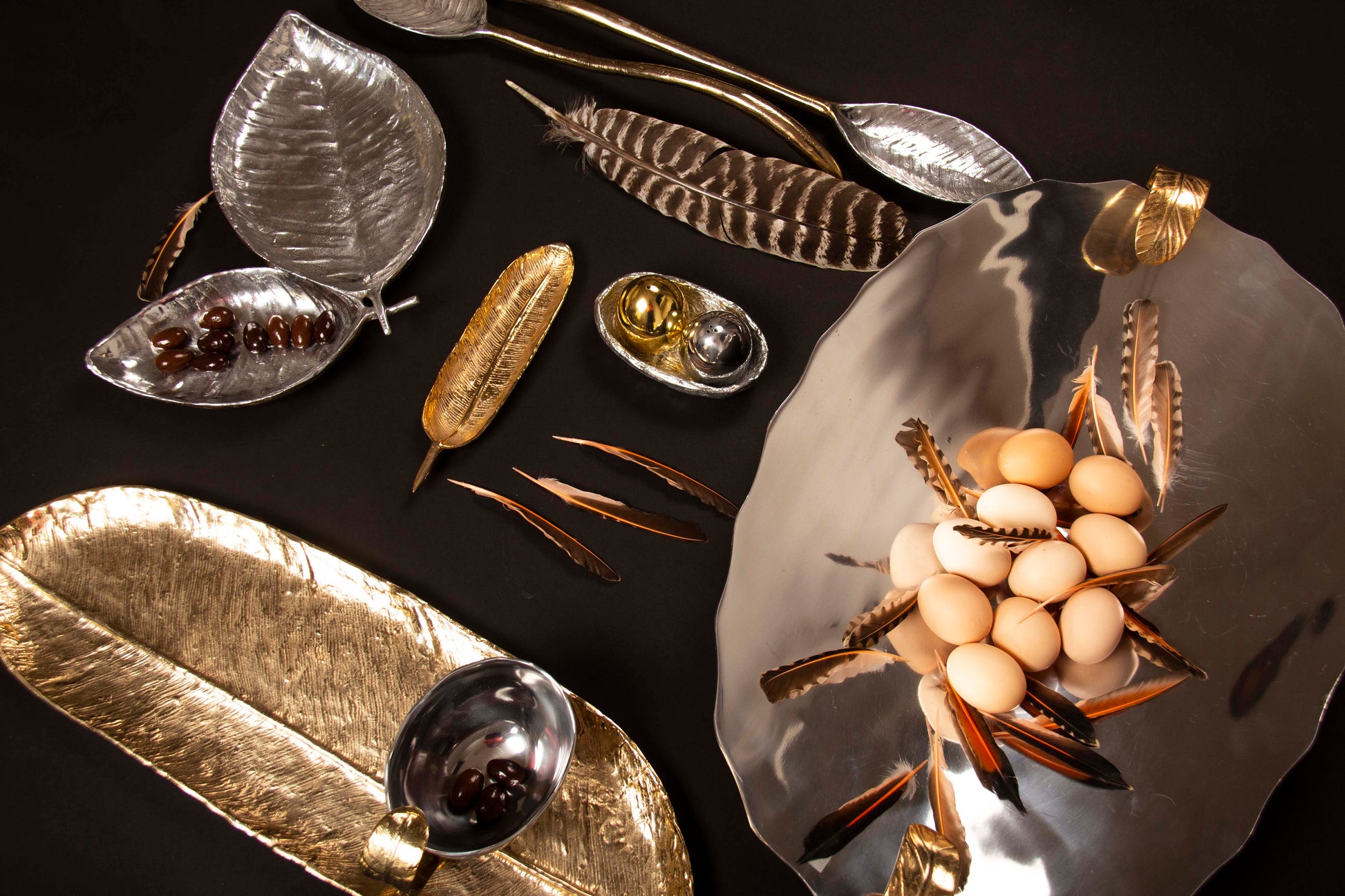 Feather Nut Dish Silver/Gold