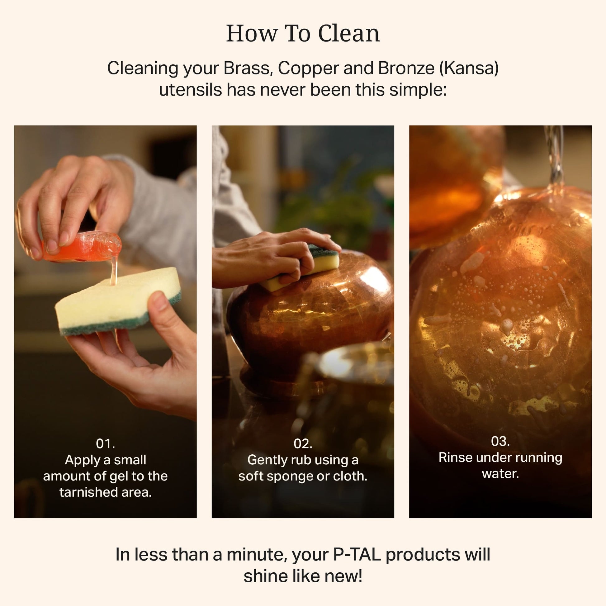 P-TAL Copper & Brass cleaner 10 Fl Oz | Non Toxic Tarnish Remover Gel | Plant Based and Eco-Friendly Metal Cleaner