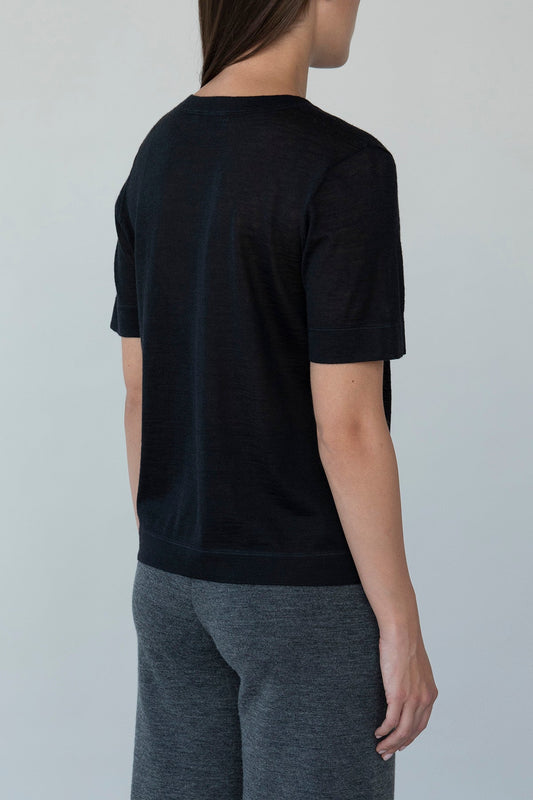CREW NECK SWEATER TEE - BLACK
