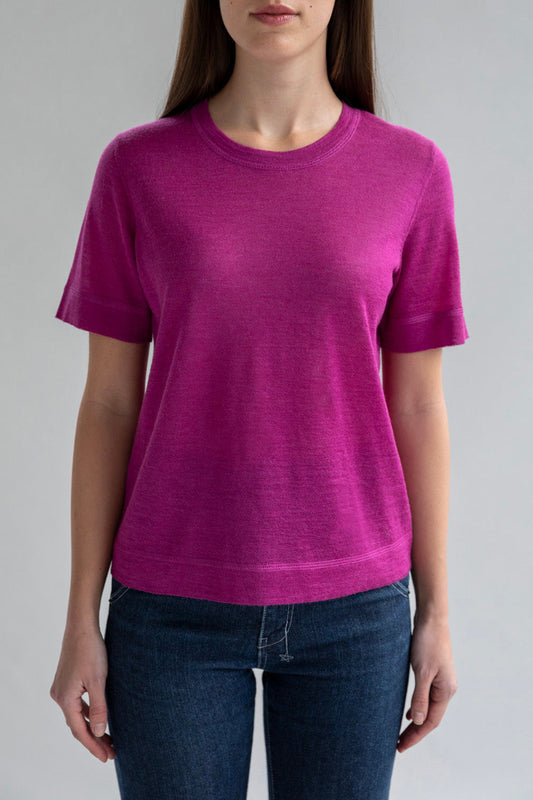 CREW NECK SWEATER TEE - FUCHSIA