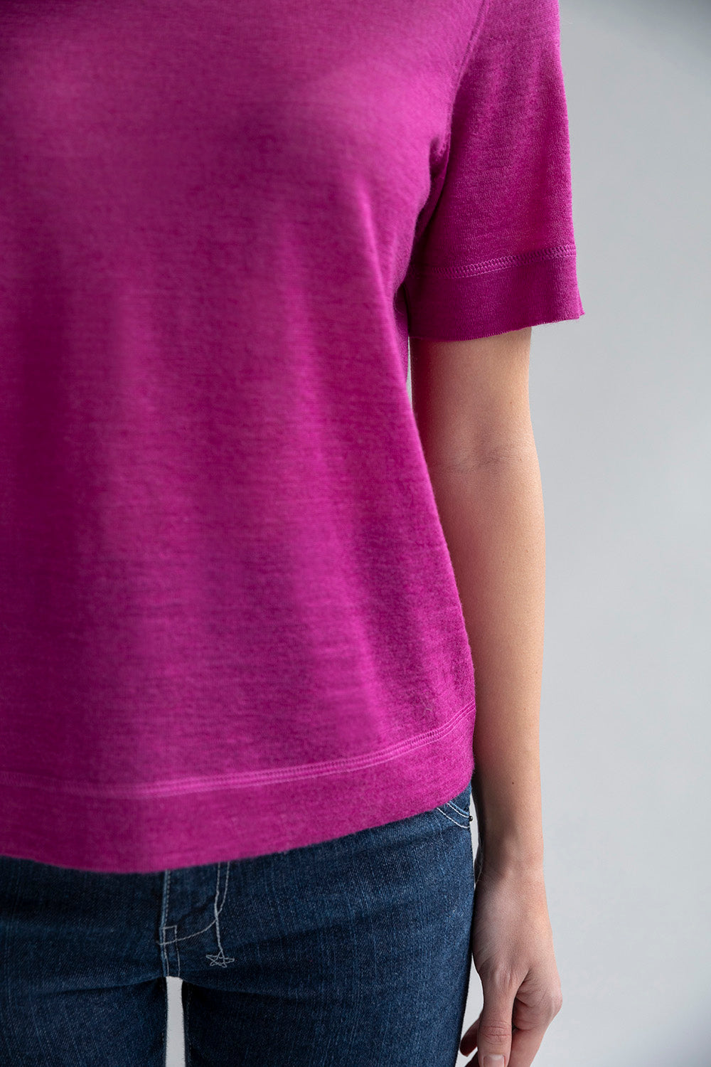 CREW NECK SWEATER TEE - FUCHSIA
