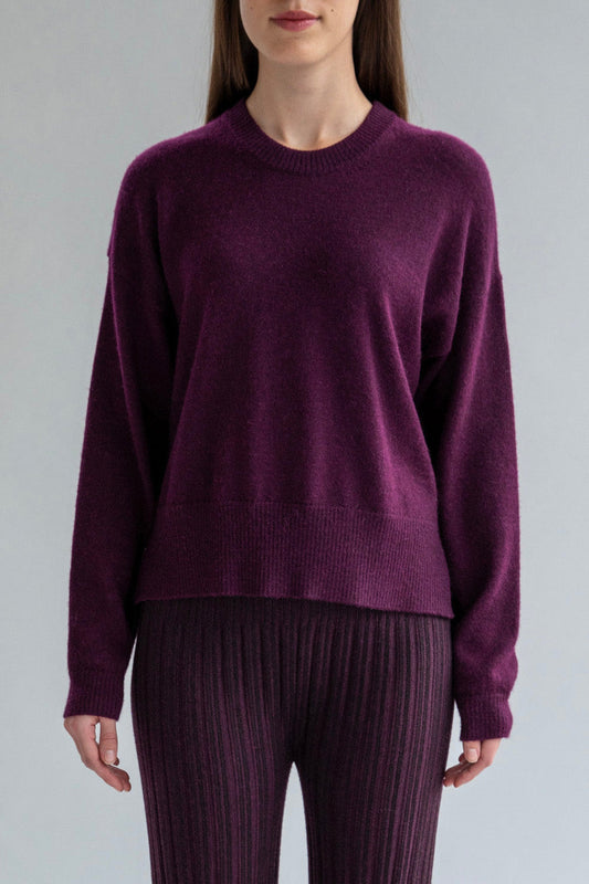 CREW NECK BOXY PULLOVER - AUBERGINE