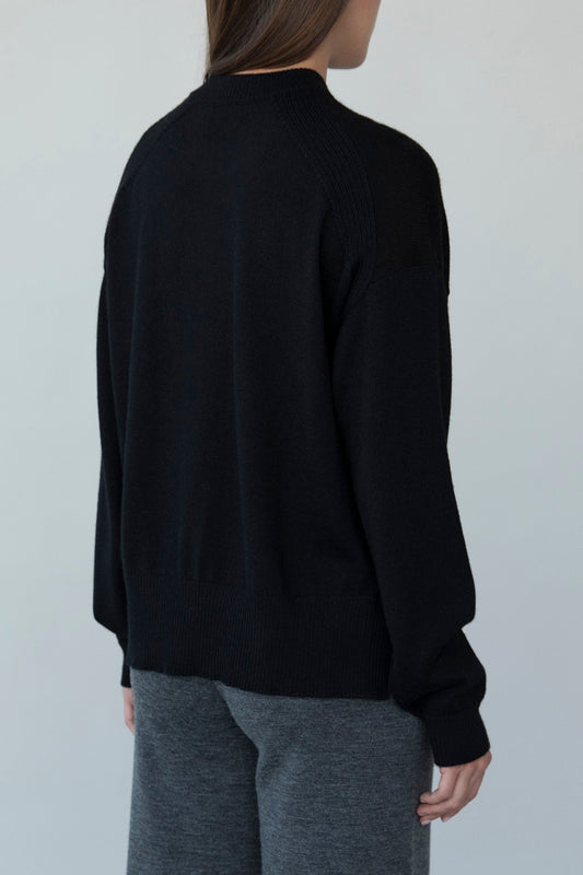 CREW NECK BOXY PULLOVER - BLACK