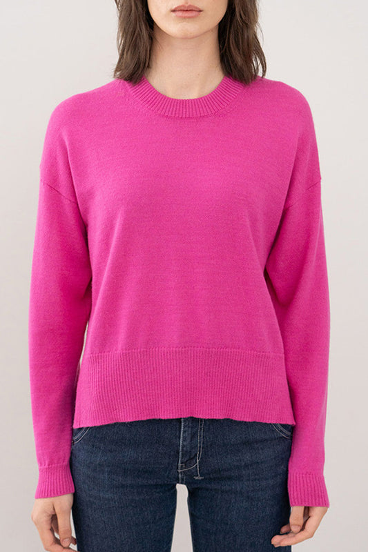 CREW NECK BOXY PULLOVER - MAGENTA