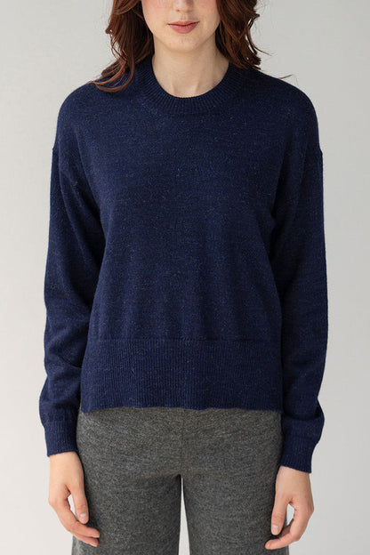 CREW NECK BOXY PULLOVER - NAVY