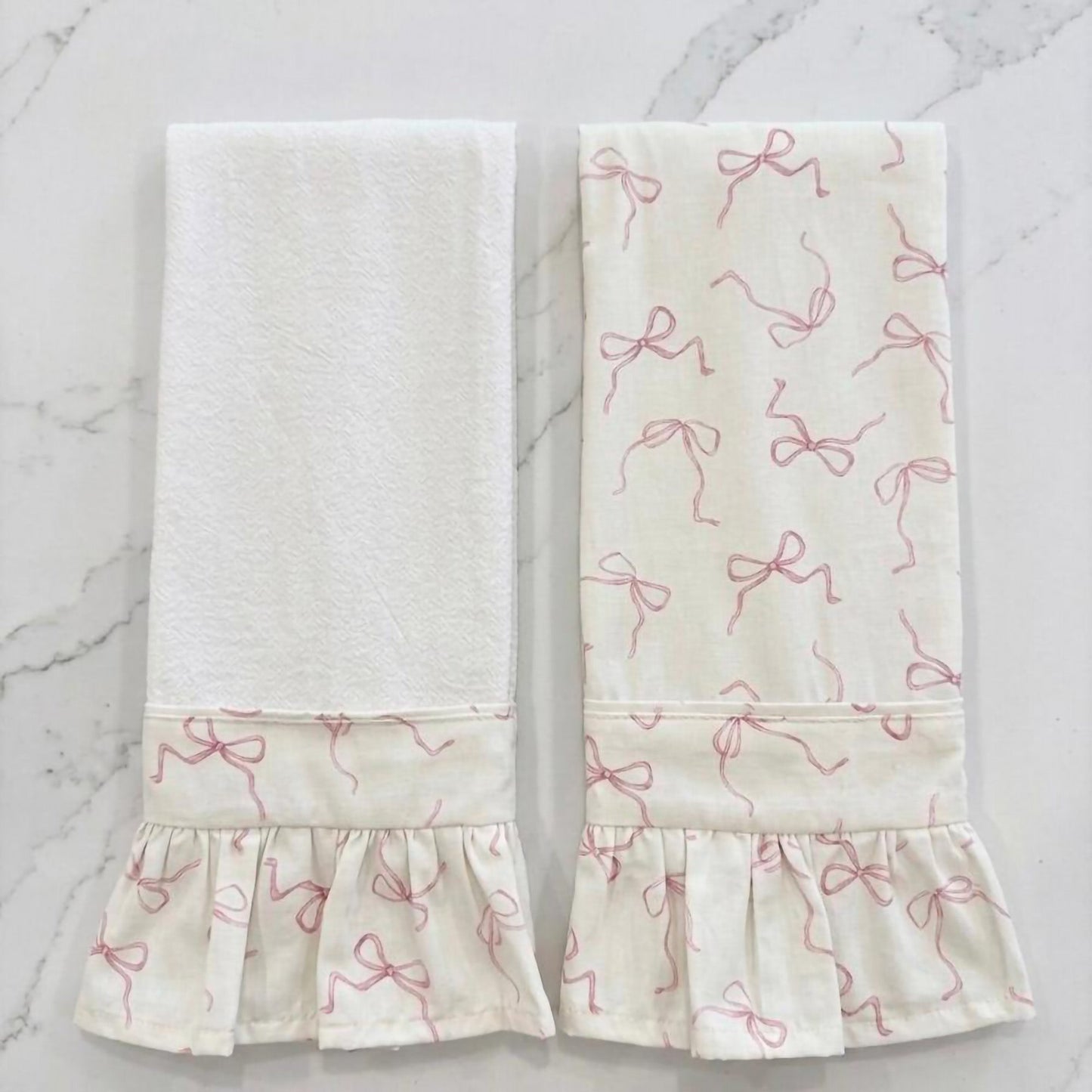 Pink Bow Ruffled Kitchen Towels (Set of 2)