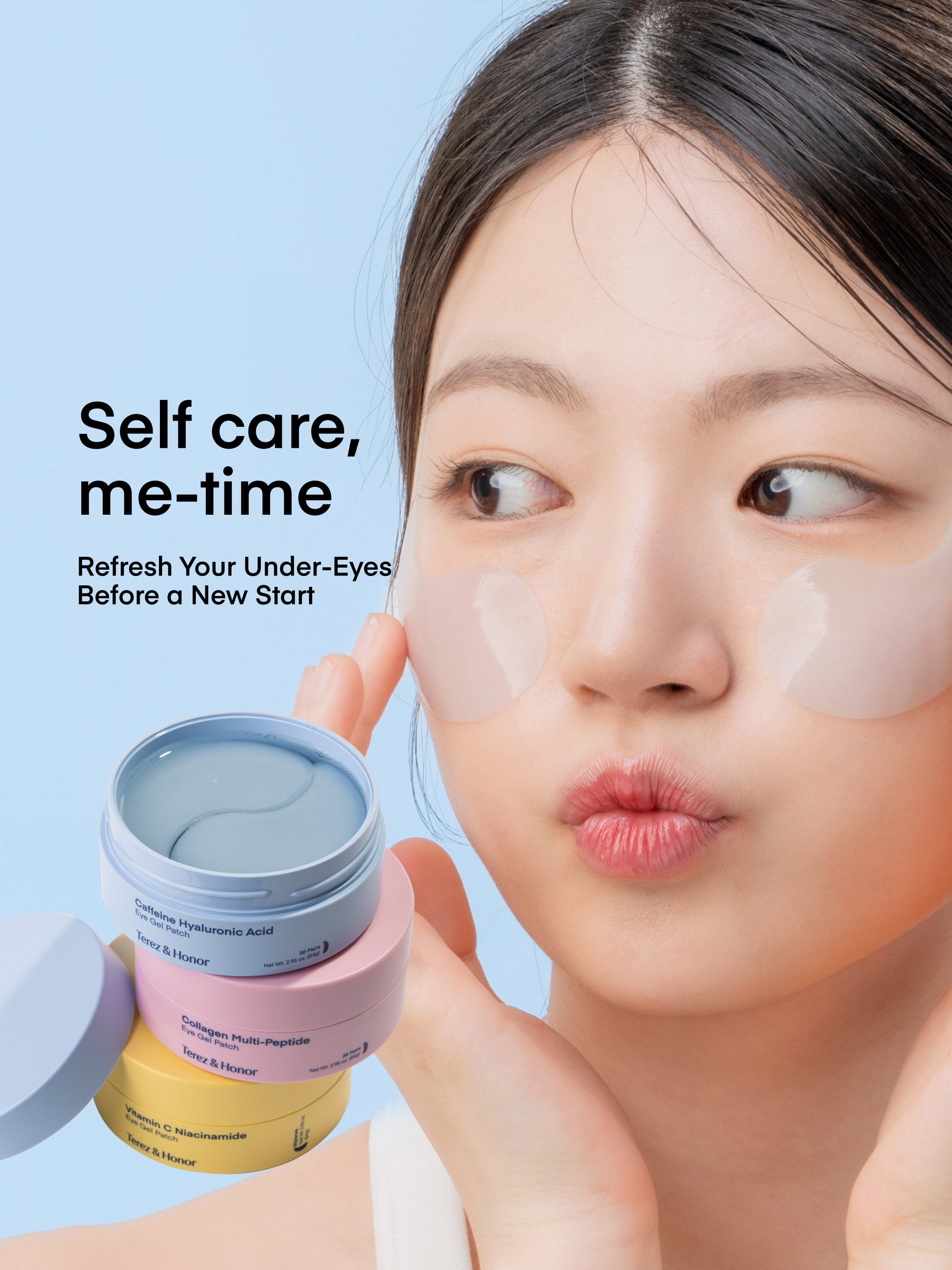 Terez & Honor Eye Patches Gift Set - 3-Pack (x 60 Pcs) Korean Hydrogel Eye Masks with Caffeine, Collagen & Vitamin C - For Puffy Eyes, Dark Circles, Fine Lines, Wrinkles & Bags, Travel Case Included