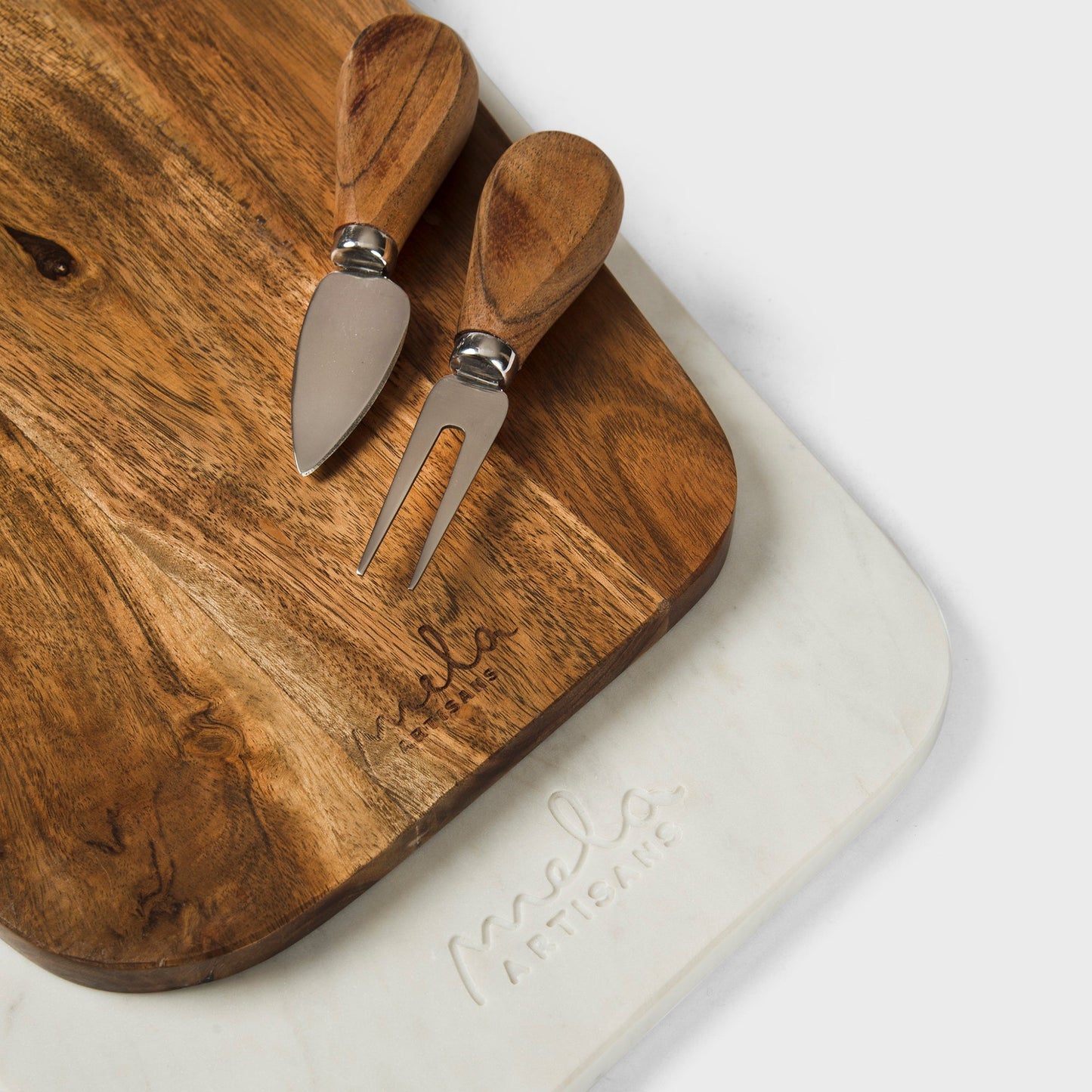 Marble and Acacia Wood Cutting Board, Set of 2
