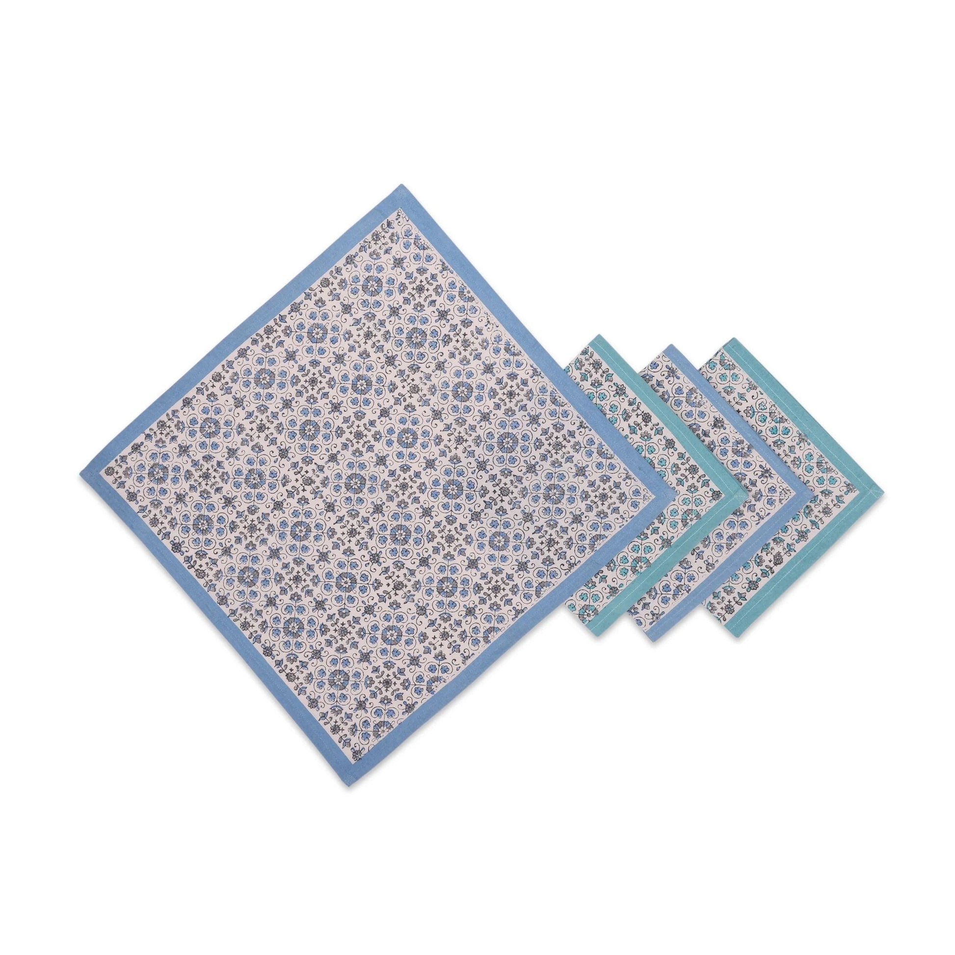 STREAMLINE 18"x18" Hand Block Printed Napkins - Set of 4. Cotton - Fair Trade - Artisan Made