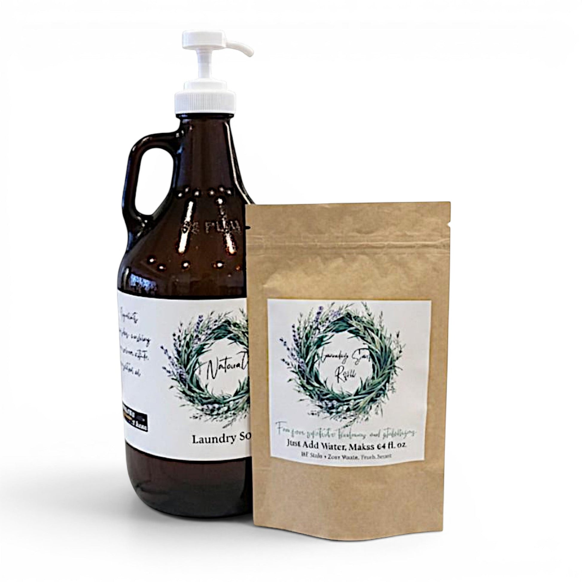 Natural Laundry Detergent Refill Kit | Glass  Laundry Room Container & Compostable Refill Pouch