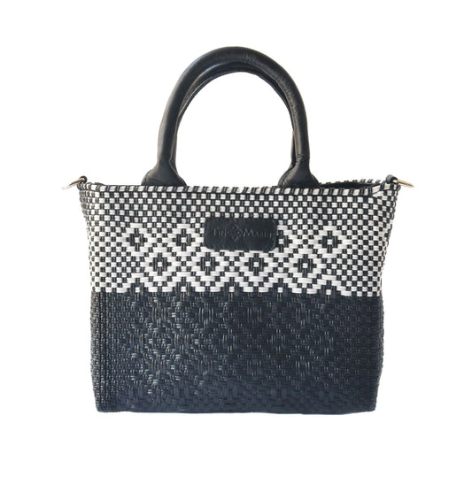 Tin Marin Small Woven Crossbody - Black Leather