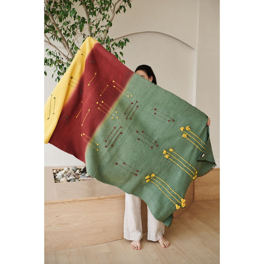 Avocado Multi Color Warm Hues Hand Woven Hand Knotted Textured Merino Throw