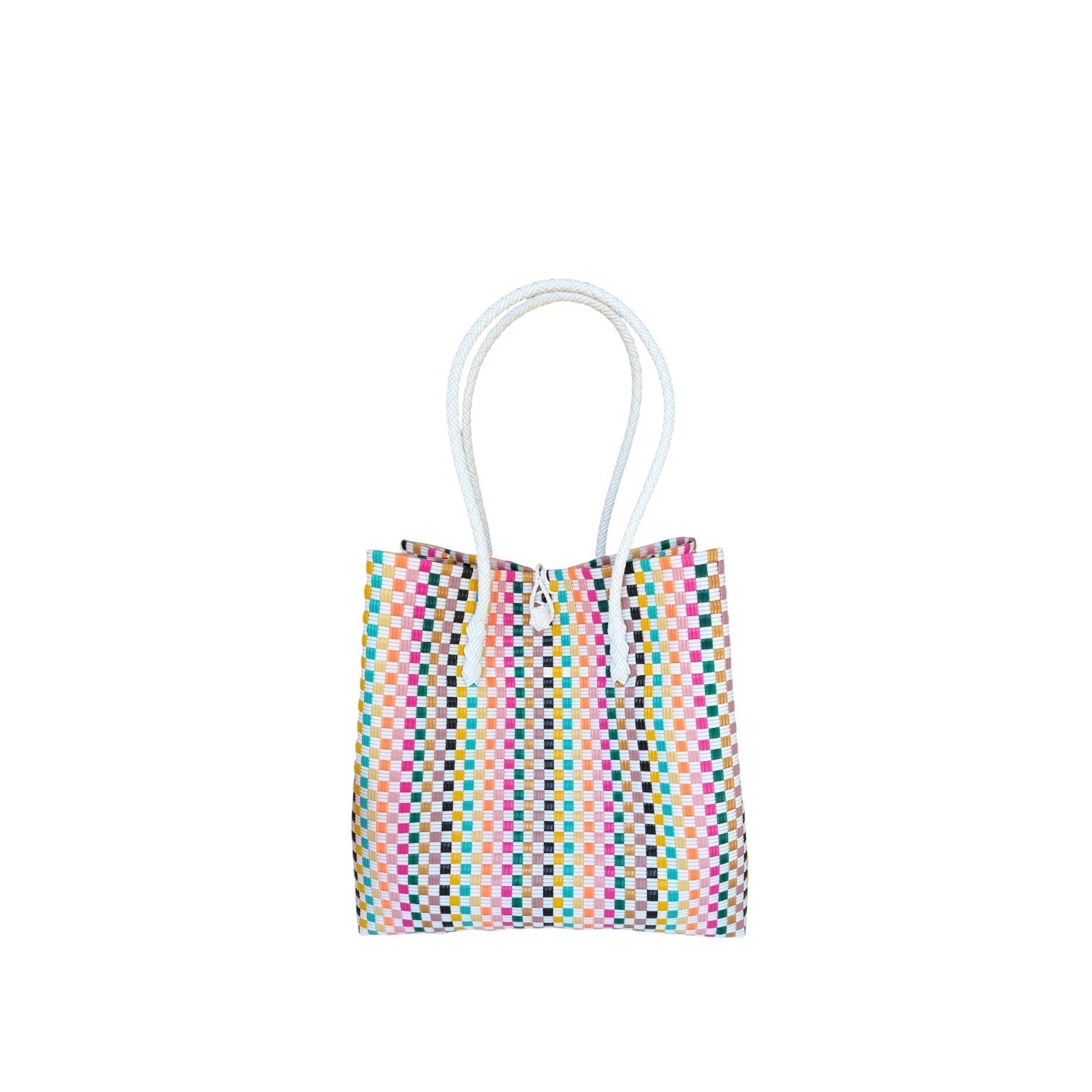 Midi Ella Handwoven Tote · Checker Recycled Plastic