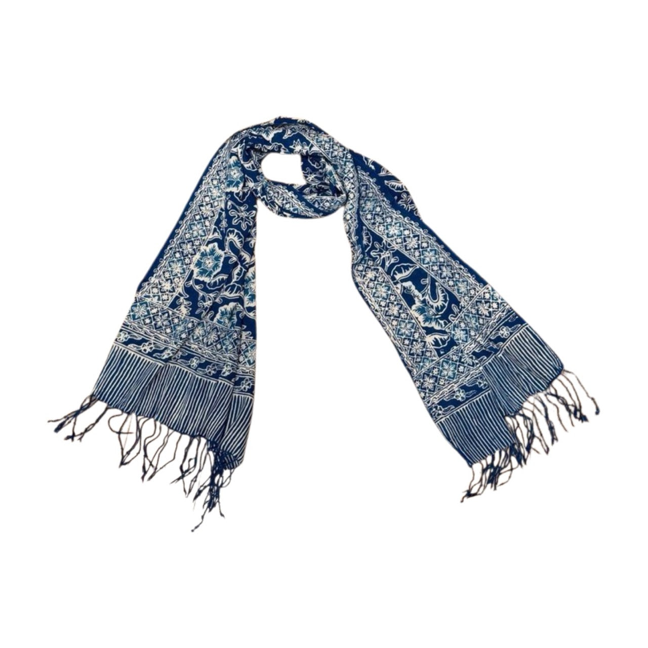 Handmade Batik Scarf, 100% Soft Cotton, Blue Tendril