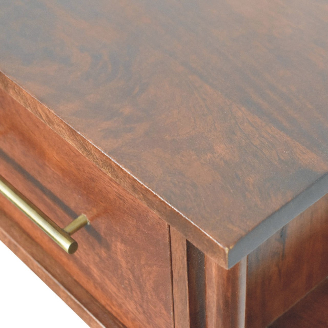 Solid Wood Wall-Mounted Bedside with Brass Handle