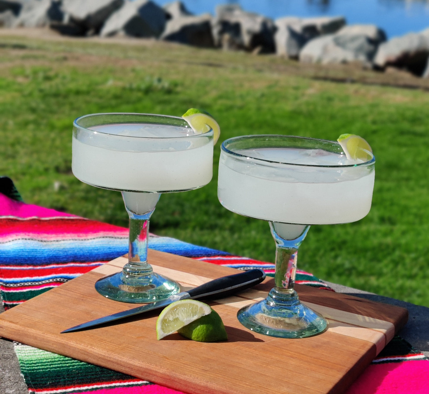 Set of 4 Natural Clear Hand Blown Margarita Glasses