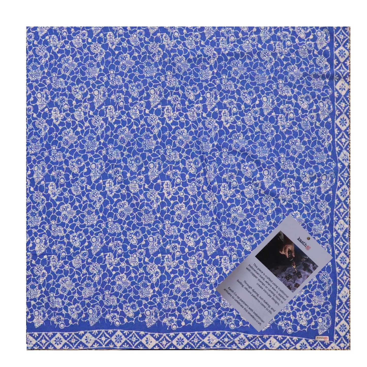 Large 39" Hand Dyed Batik Bandana, 100% Soft Cotton, Boulder, Blue