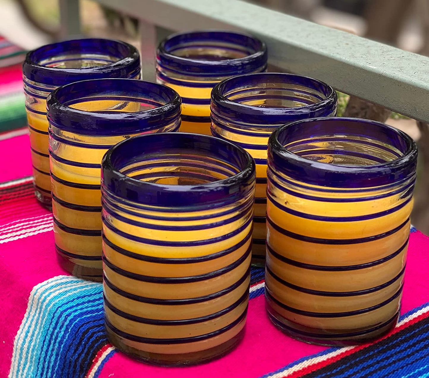 Blue Spiral Design Tumbler Glasses - Set of 6