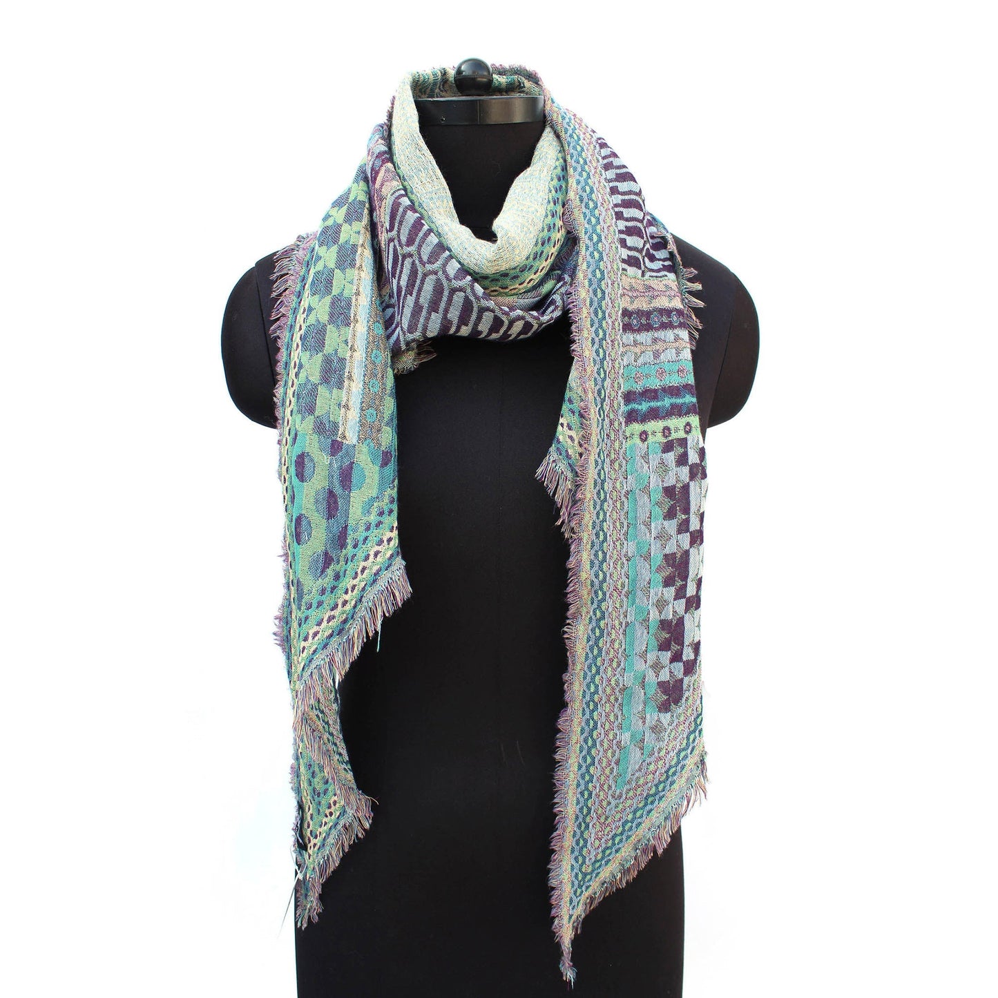 Bohemian Dream Wool Cotton Blend Scarf - Blue
