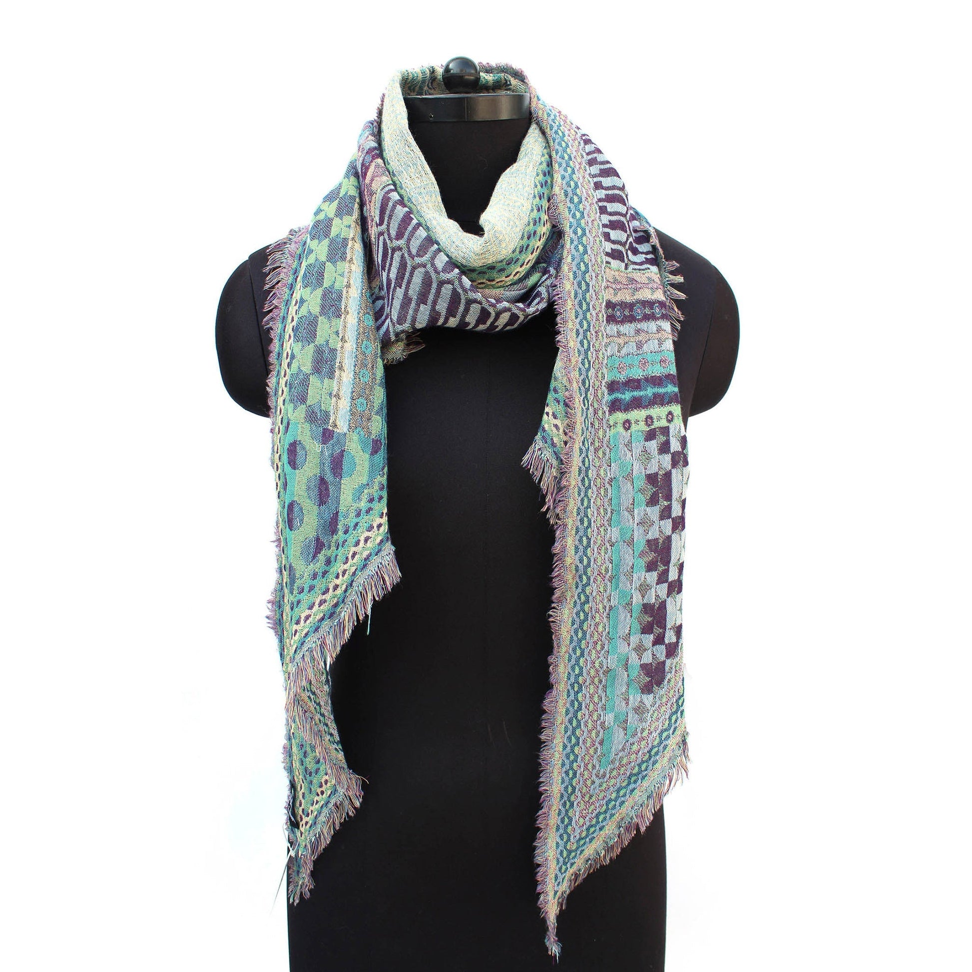 Bohemian Dream Wool Cotton Blend Scarf - Blue