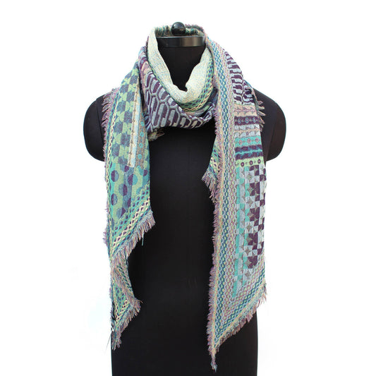 Bohemian Dream Wool Cotton Blend Scarf - Blue