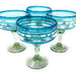 Set of 4 Hand Blown Margarita Glasses with Aqua Spiral Design