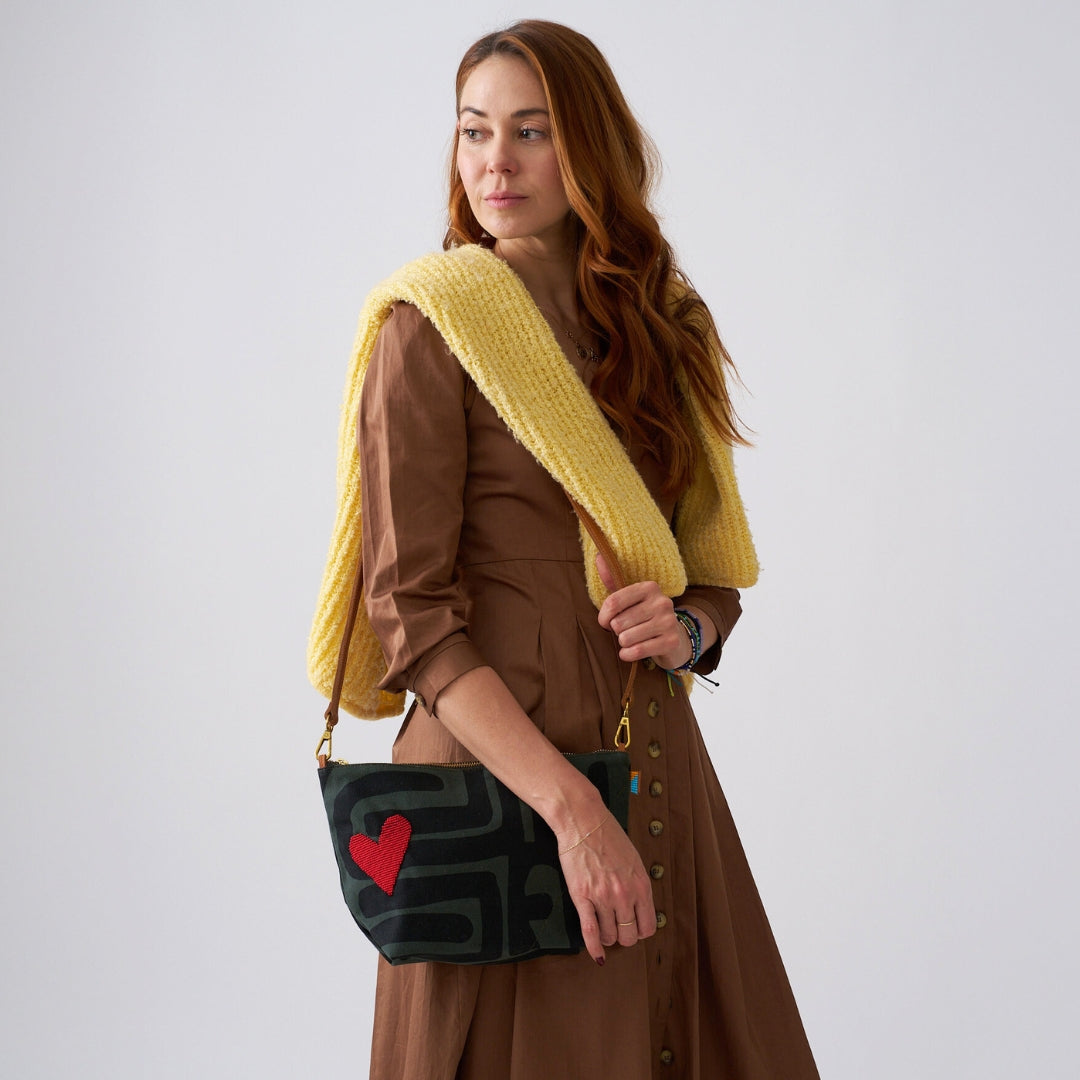 XLarge Convertible Pouch - Safari Kuba with Red Beaded Heart