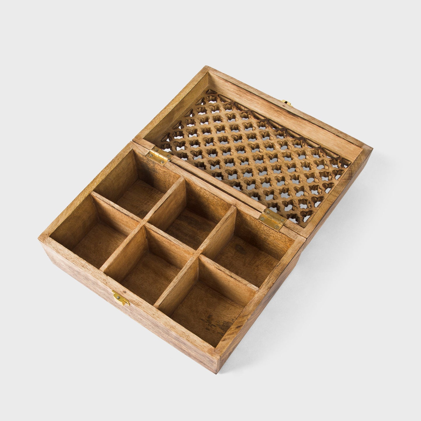 Mango Wood Trellis Keepsake Box with Compartments, Medium Burnt