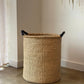 Handwoven Double Weave Pot Basket with Black Leather Handles