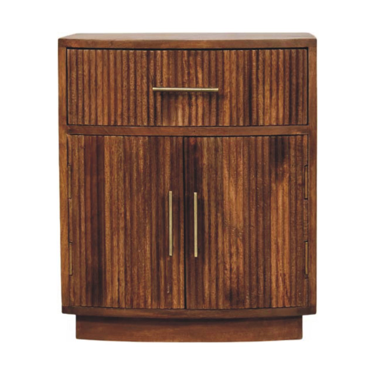 Solid Wood Curved Ribbed Bedside Table