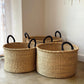 S/3 Handwoven Short Hampers with Leather Handles - Natural