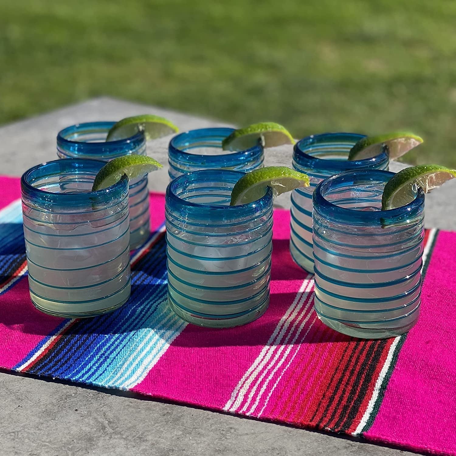 Set of 6 Tumbler Glasses with Aqua Spiral Design
