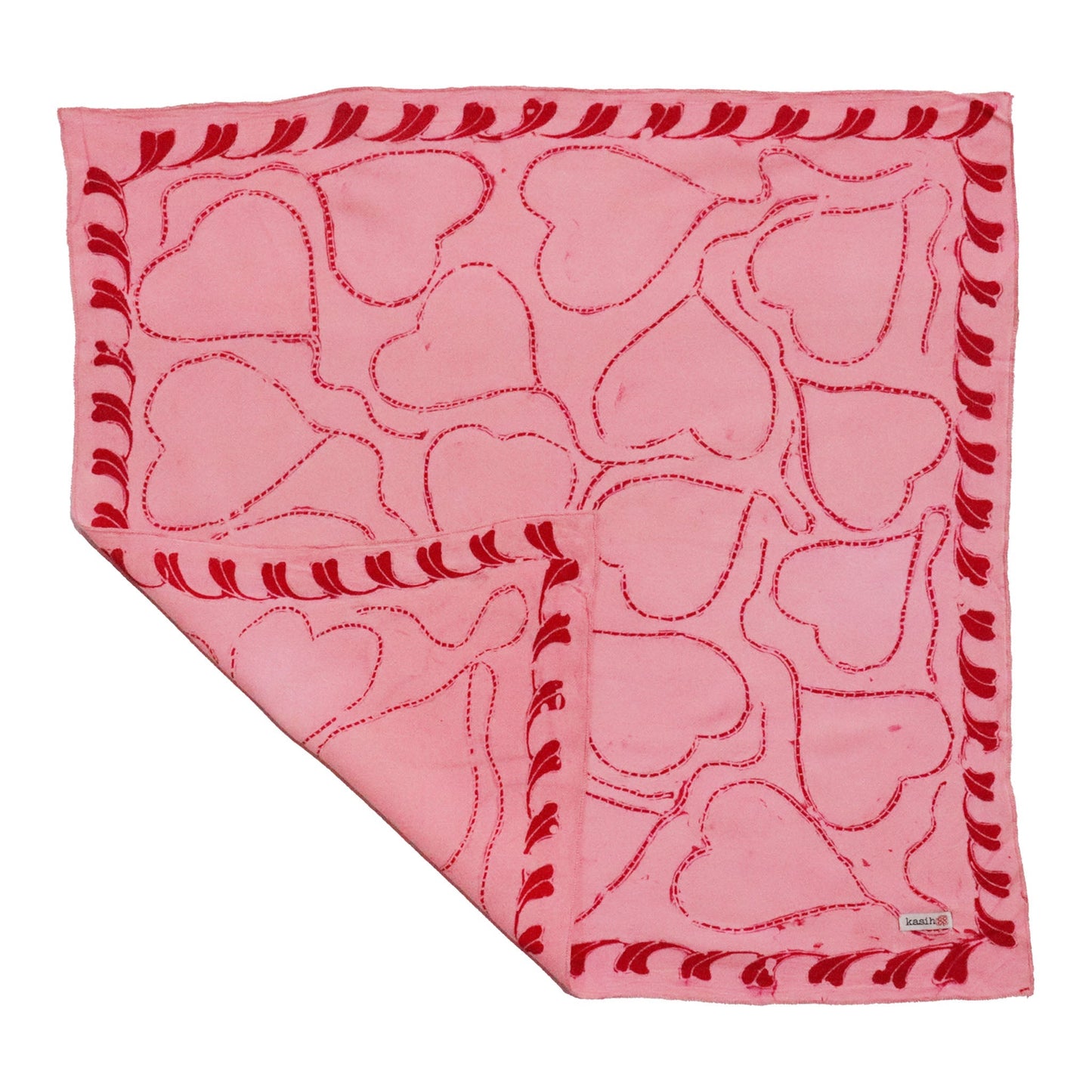 Full Hand Drawn Batik Tulis Bandana Authentic, 100% Soft Cotton, Pink Heart, Mother's Day Gift