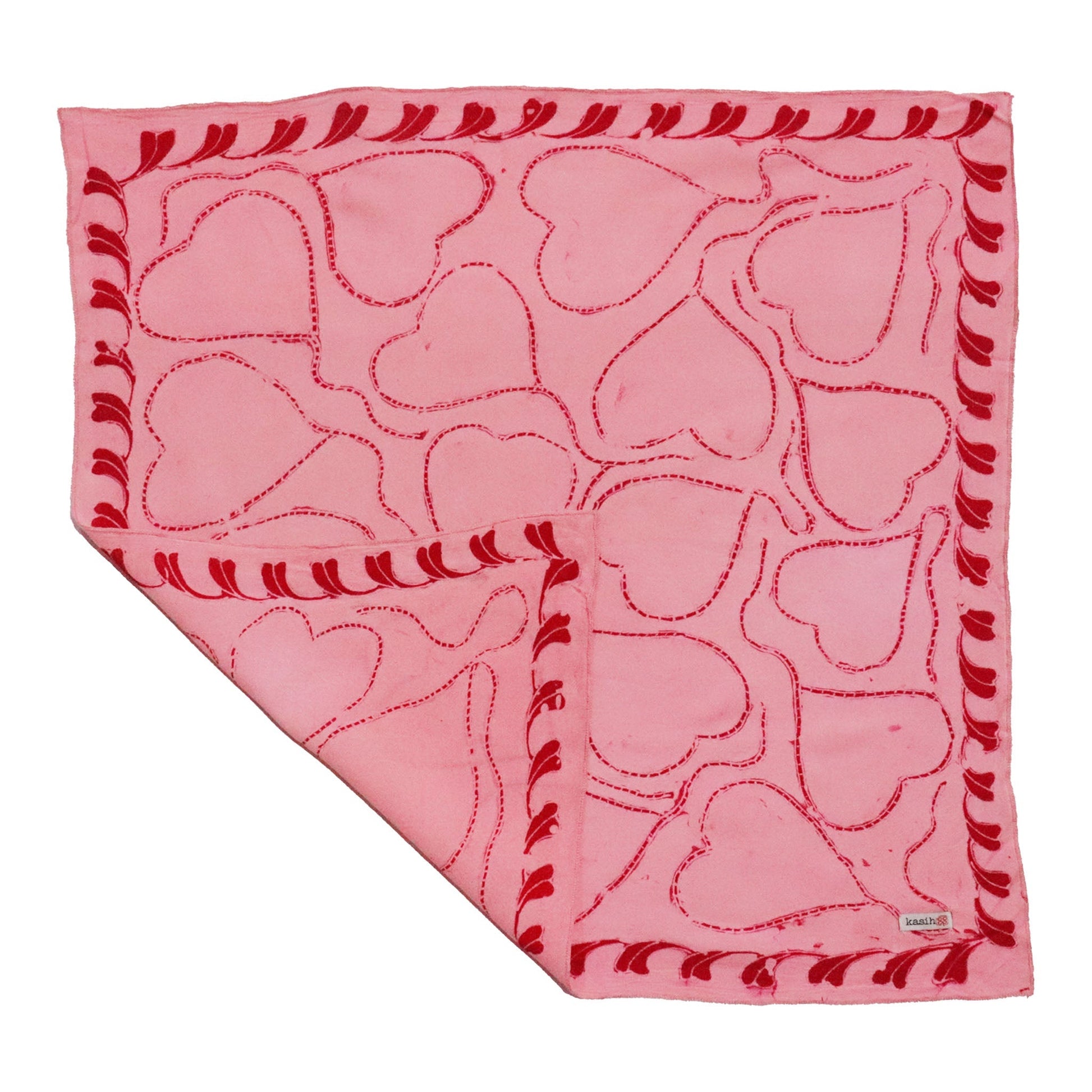 Full Hand Drawn Batik Tulis Bandana Authentic, 100% Soft Cotton, Pink Heart, Mother's Day Gift
