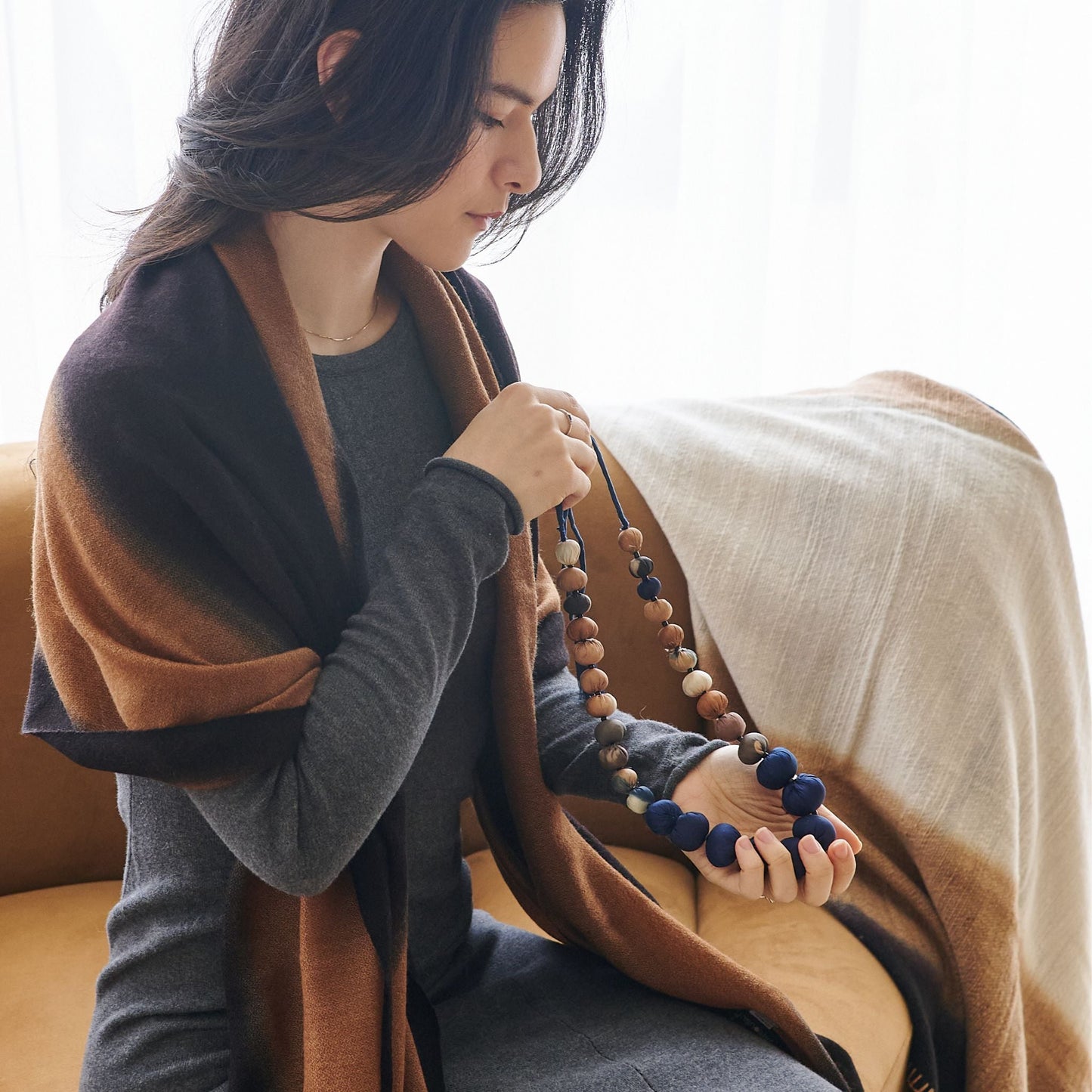 Iris Brown Cashmere Merino Handwoven Scarf