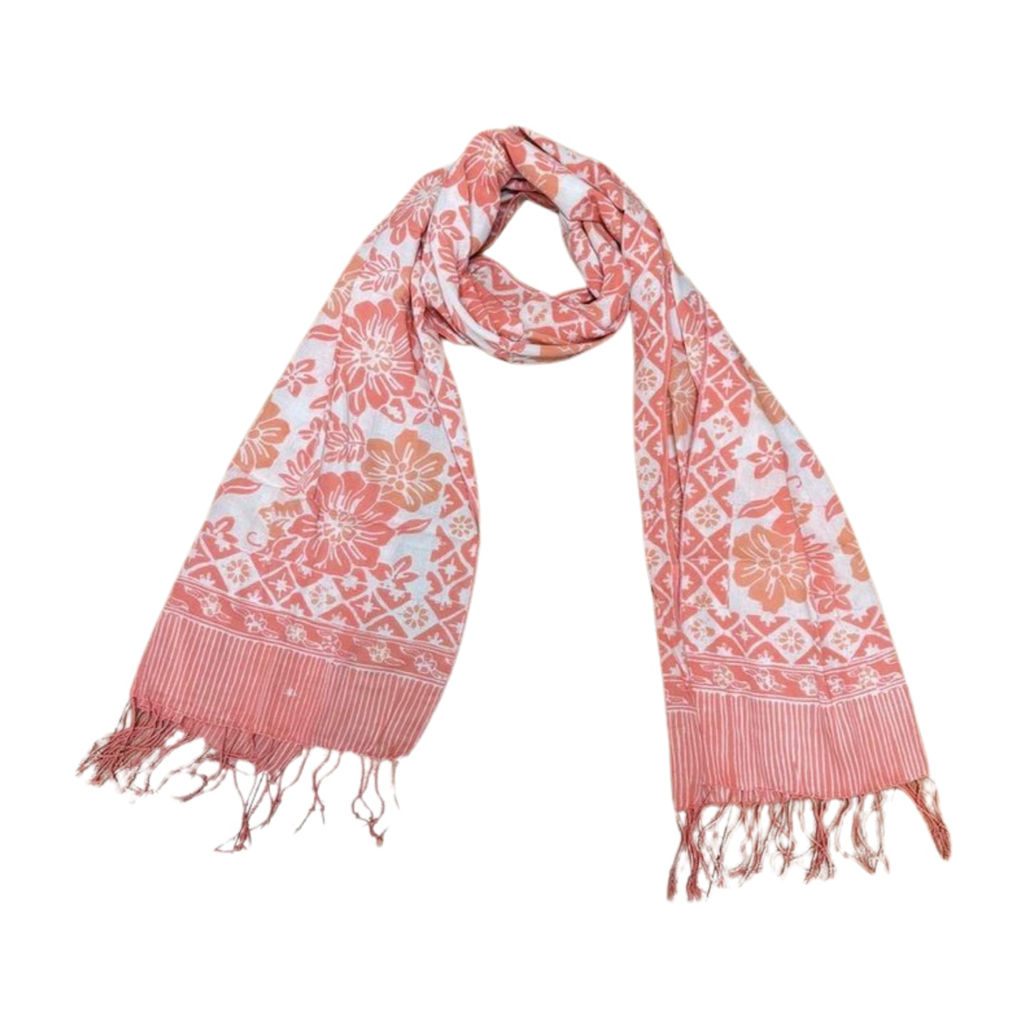 Handmade Batik Scarf, 100% Soft Cotton, Pink Bloom, Floral