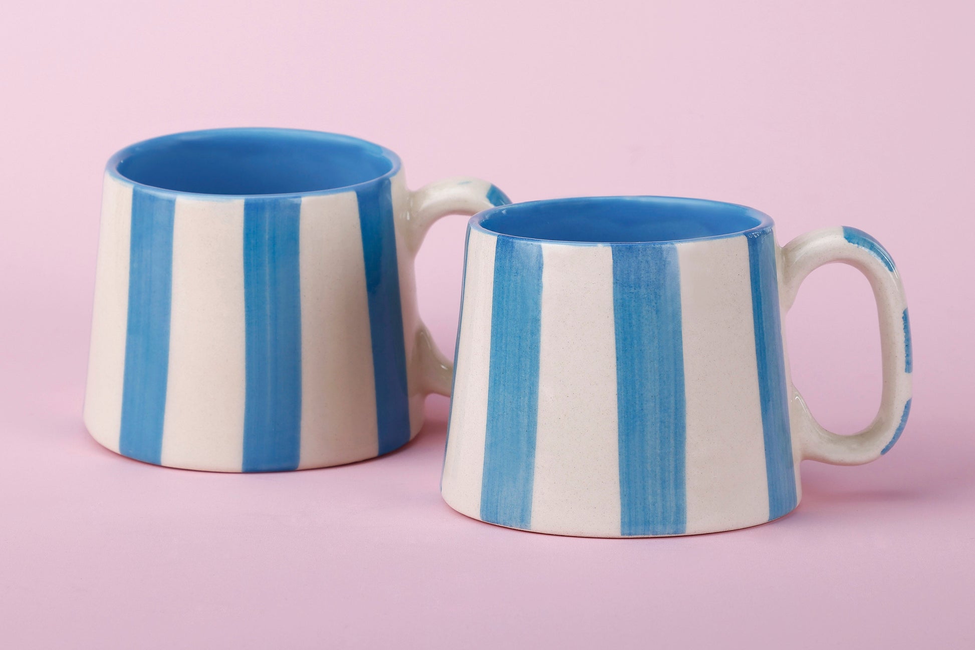 Ceramic Aqua Blue Stripe  Coffee cup - 3.5 x 2.5 Inches ( Set of 2 )