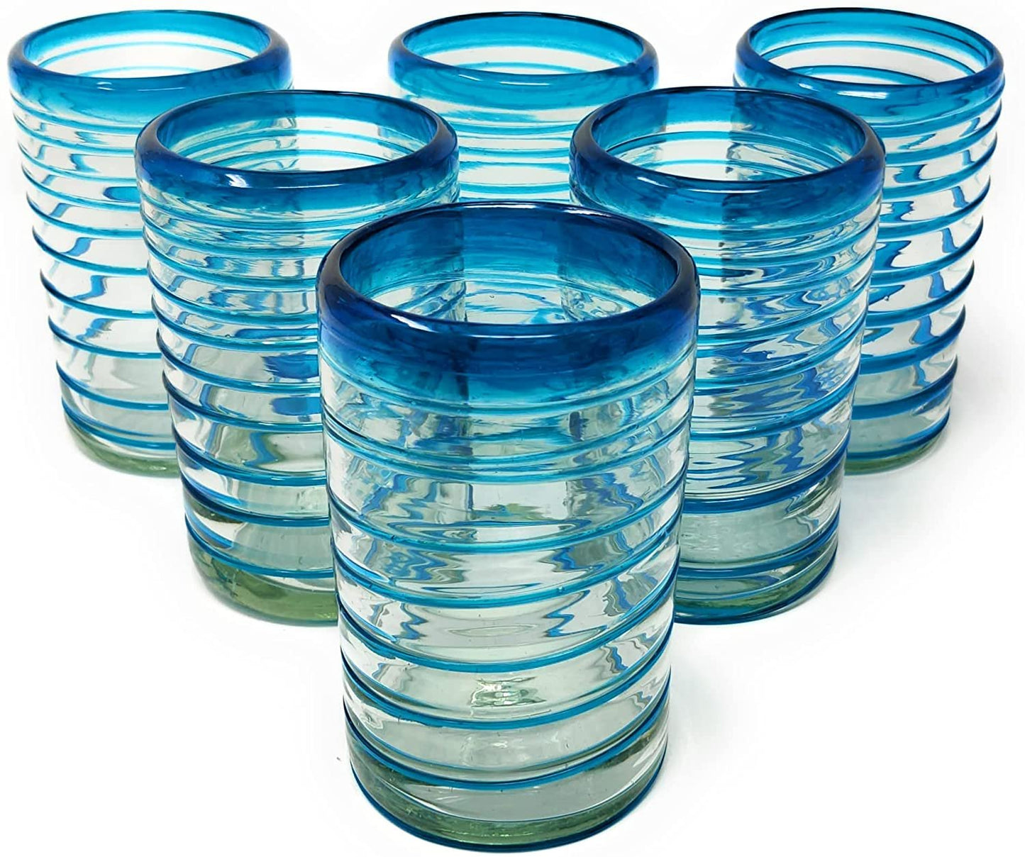 Set of 6 Glasses with an Aqua Spiral Design