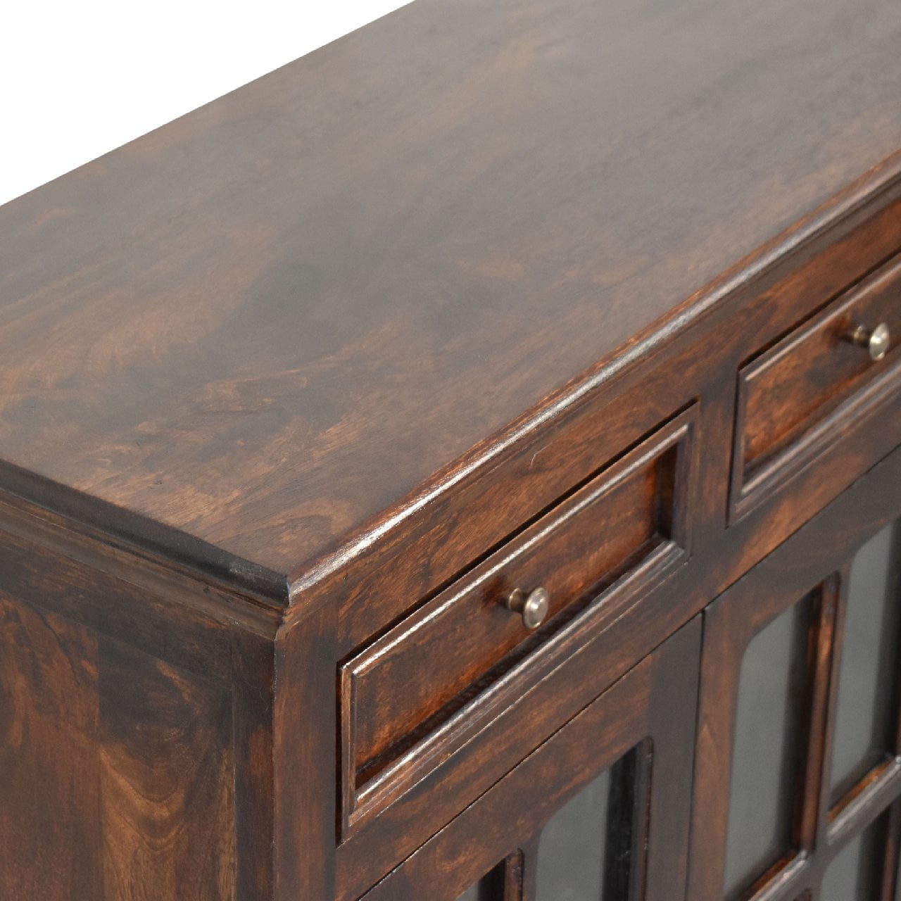 Solid Wood Light Walnut Cabinet with Glazed Doors
