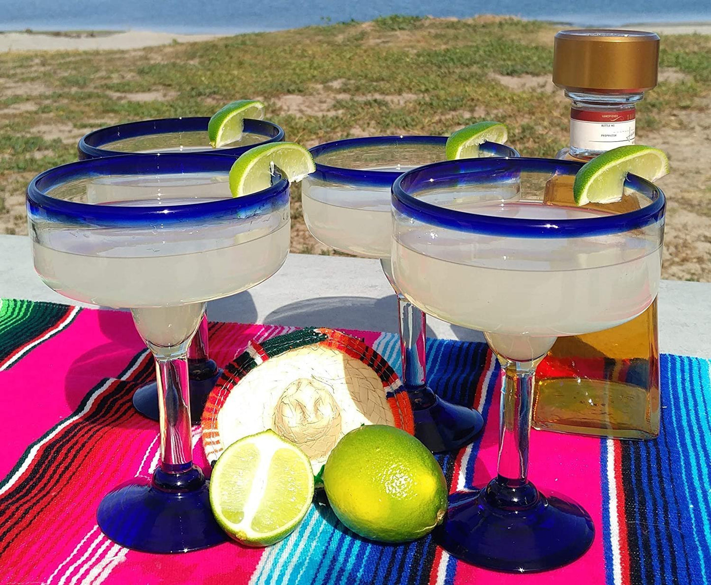 Cobalt Blue Rim Margarita Glasses - Set of 4