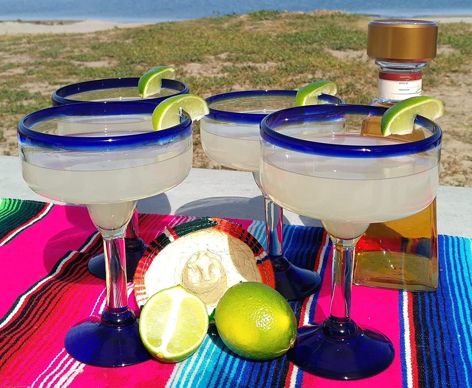 Cobalt Blue Rim Margarita Glasses - Set of 4