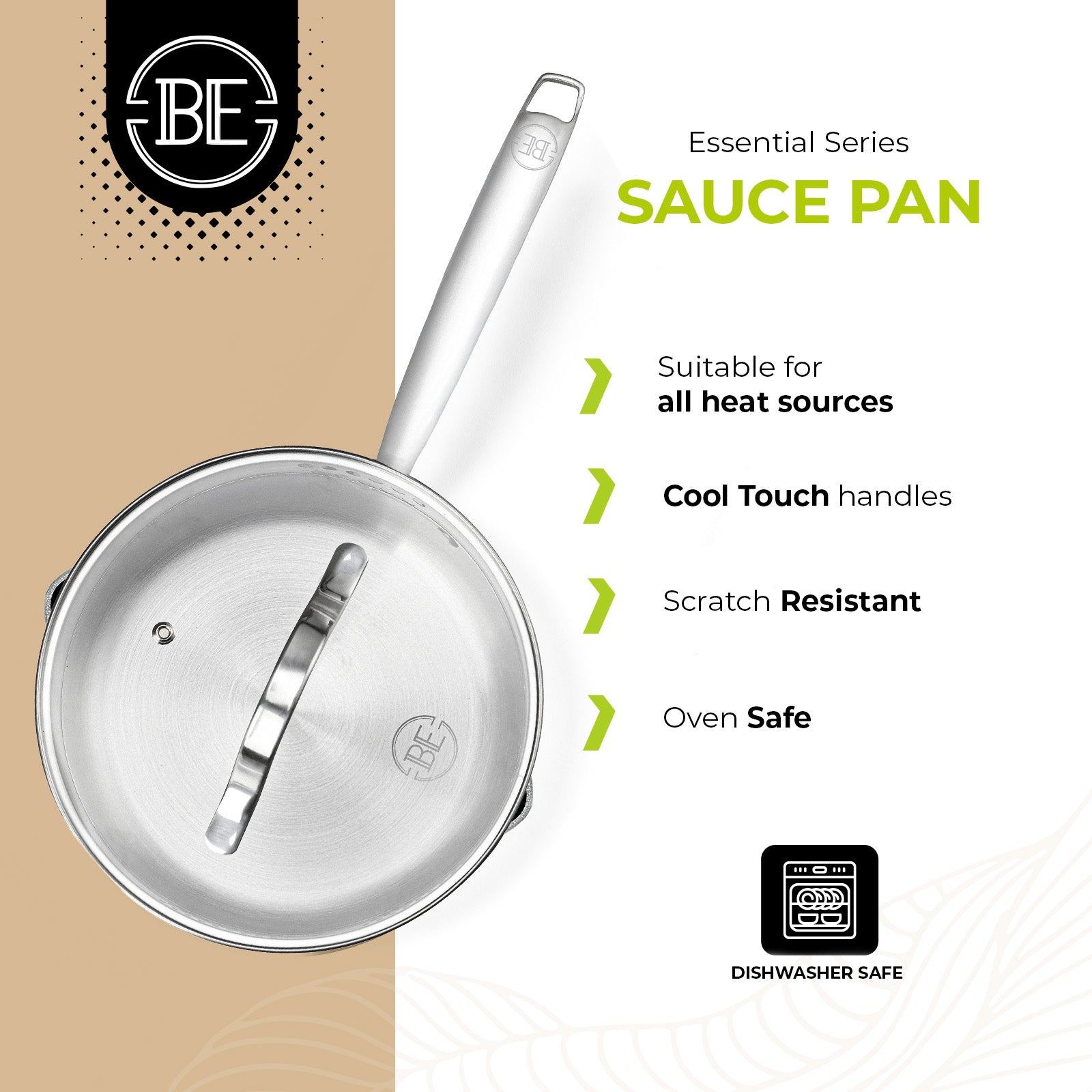 BE | LIVING Essential Series Sauce Pan with Lid 20 cm (Triply stainless steel)