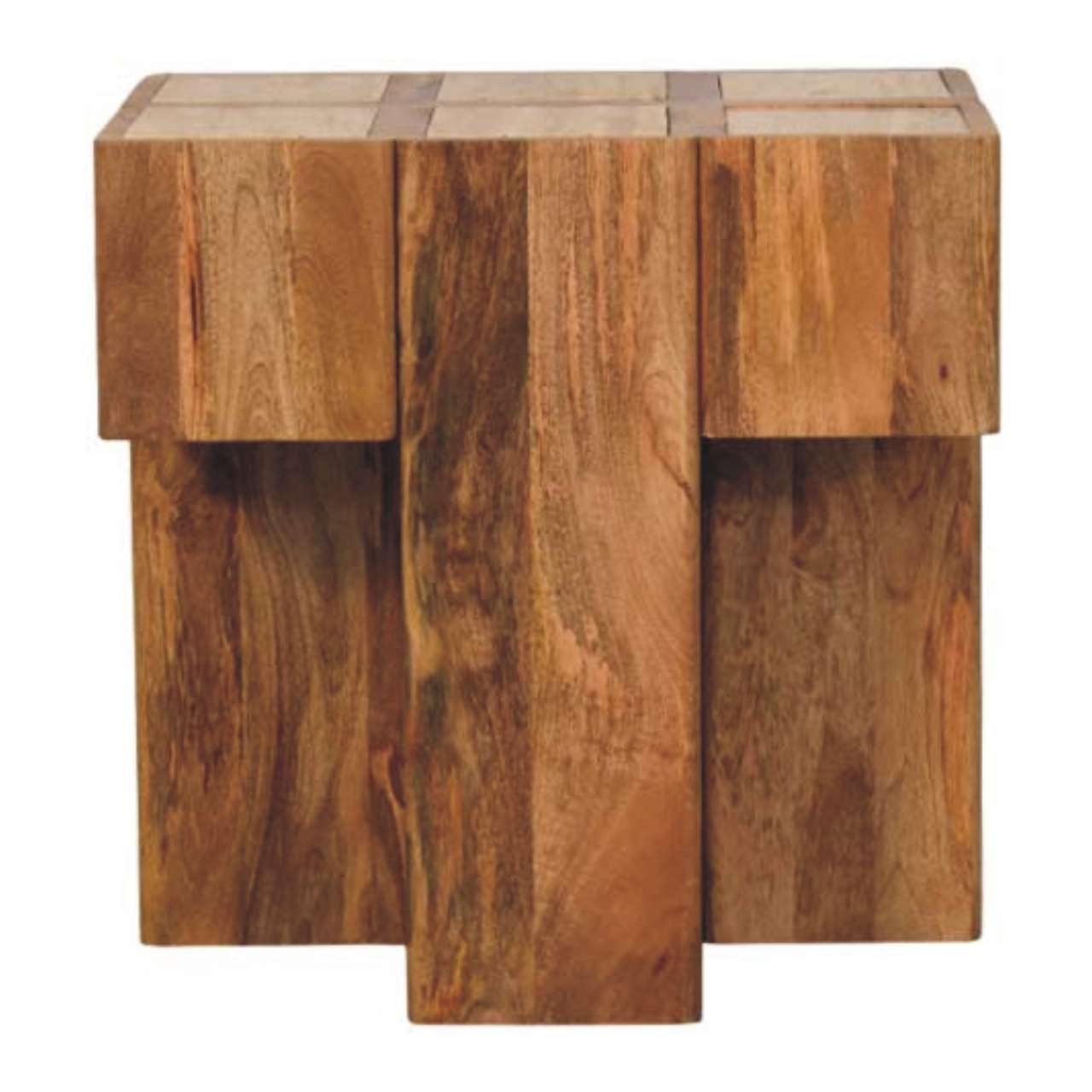 Solid Wood Travertine Top Block Side Table