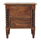 Solid Wood Spindle Beaded Bedside Table 2 Drawers Brown