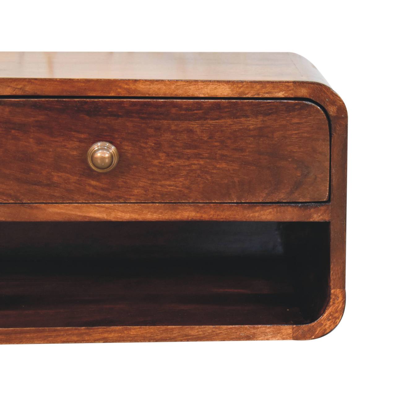 Solid Wood Curved California Walnut Wall-Mounted Bedside Table
