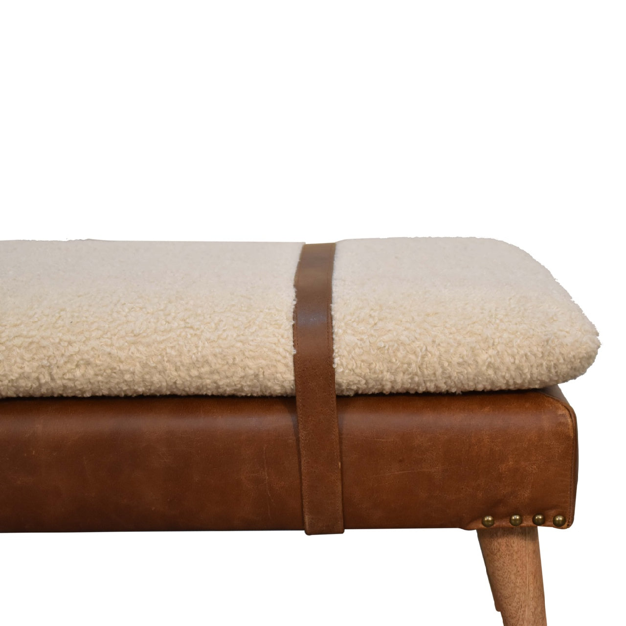 Boucle Buffalo Hide Leather Bench, Chestnut